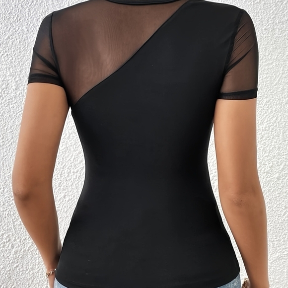 Black Sheer Cutout Top - Picture 4 of 6